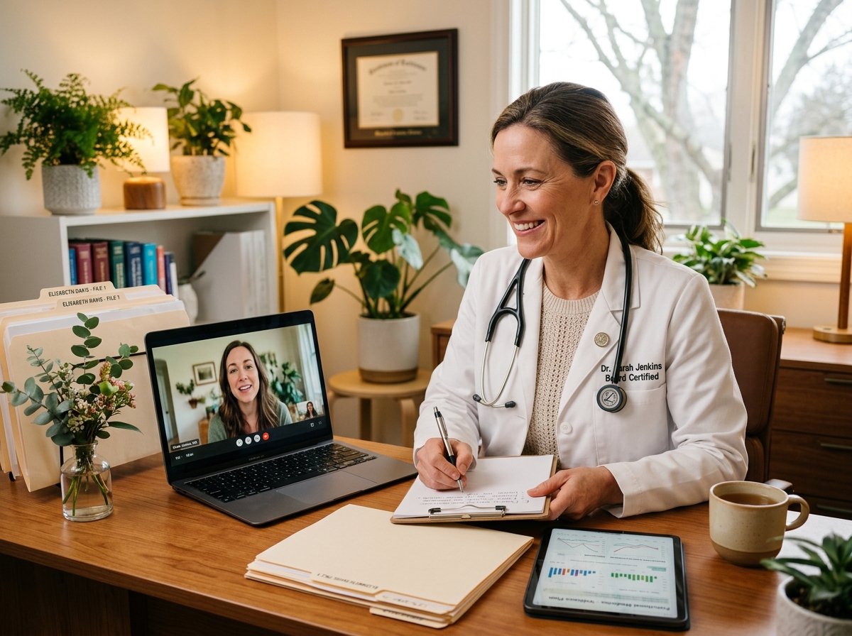 A THRYVE provider reviewing a patient's health history during a virtual consultation